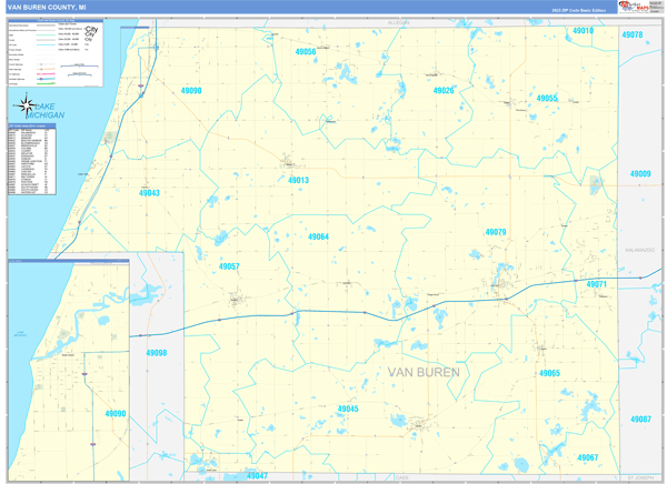 Van Buren County, MI Zip Code Map